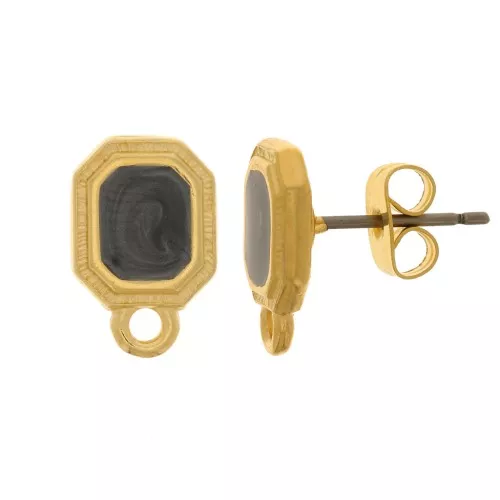 12x8mm epoxy resin EarStuds - Fine Gold plated - Black pearl x2