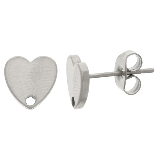 Earstuds heart 8 mm - Stainless steel 304L x2
