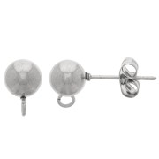6mm 304 stainless steel ball ear studs with open ring x2|raw }}