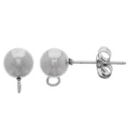 6mm 304 stainless steel ball ear studs with open ring x2