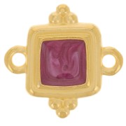 I15mm Ethnic square spacer - epoxy resin - Gold plated - Plum pearl x1