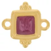 I15mm Ethnic square spacer - epoxy resin - Gold plated - Plum pearl x1