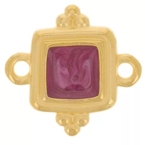 I15mm Ethnic square spacer - epoxy resin - Gold plated - Plum pearl x1