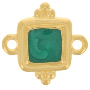 15mm Ethnic square spacer - epoxy resin - Gold plated - Green pearl x1