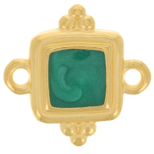 15mm Ethnic square spacer - epoxy resin - Gold plated - Green pearl x1