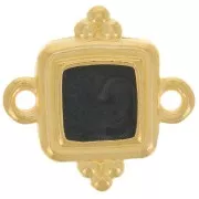 15mm Ethnic square spacer - epoxy resin - Gold plated - Black pearl x1