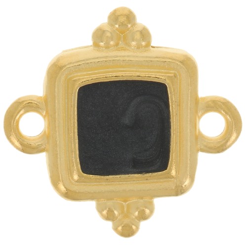 15mm Ethnic square spacer - epoxy resin - Gold plated - Black pearl x1