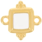 15mm Ethnic square spacer - stained glass epoxy resin - Gold plated - White x1