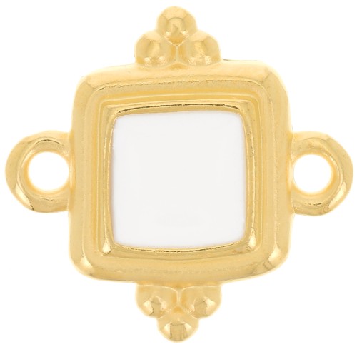 15mm Ethnic square spacer - stained glass epoxy resin - Gold plated - White x1