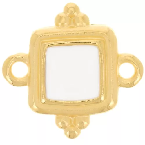 15mm Ethnic square spacer - stained glass epoxy resin - Gold plated - White x1