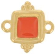 15mm Ethnic square spacer - stained glass epoxy resin - Gold plated - Hyacinth x1