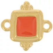 15mm Ethnic square spacer - stained glass epoxy resin - Gold plated - Hyacinth x1