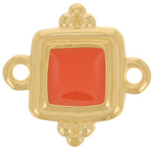 15mm Ethnic square spacer - stained glass epoxy resin - Gold plated - Hyacinth x1