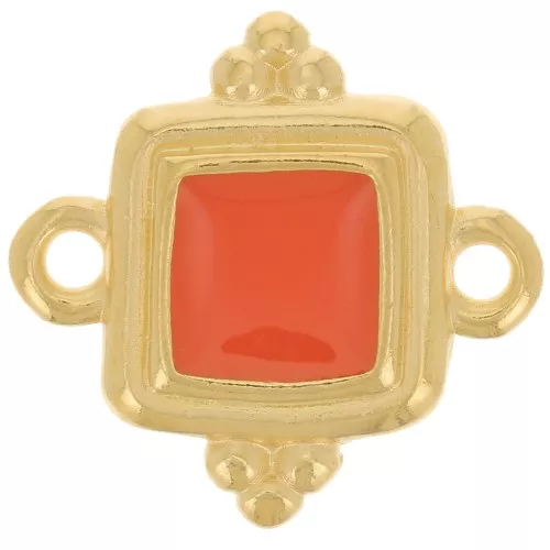15mm Ethnic square spacer - stained glass epoxy resin - Gold plated - Hyacinth x1