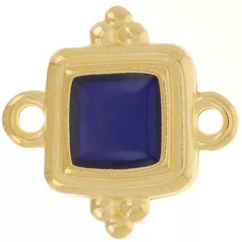 15mm Ethnic square spacer - stained glass epoxy resin - Gold plated - Blue x1