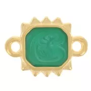 14x10mm Rectangle sunburst spacer epoxy resin - Gold plated - Green pearl x1