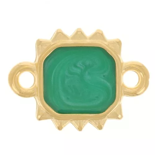 14x10mm Rectangle sunburst spacer epoxy resin - Gold plated - Green pearl x1