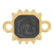 14x10mm Rectangle sunburst spacer epoxy resin - Gold plated - Black pearl x1