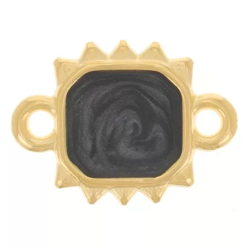 14x10mm Rectangle sunburst spacer epoxy resin - Gold plated - Black pearl x1