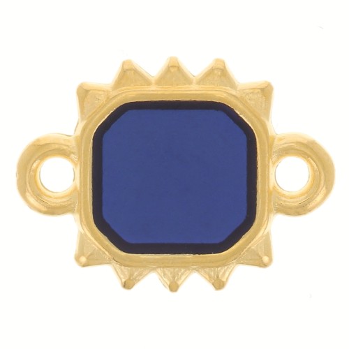 14x10mm Rectangle sunburst spacer vitrail epoxy resin - Fine gold plated - Blue x1