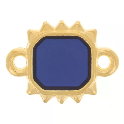 14x10mm Rectangle sunburst spacer vitrail epoxy resin - Fine gold plated - Blue x1