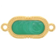 23x10mm Textured oval spacer - epoxy resin - Fine Gold plated - Green pearl x1|raw }}