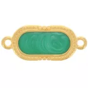 23x10mm Textured oval spacer - epoxy resin - Fine Gold plated - Green pearl x1
