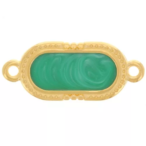 23x10mm Textured oval spacer - epoxy resin - Fine Gold plated - Green pearl x1