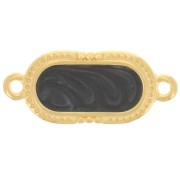 23x10mm Textured oval spacer - epoxy resin - Fine Gold plated - Black pearl x1