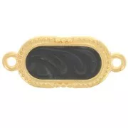23x10mm Textured oval spacer - epoxy resin - Fine Gold plated - Black pearl x1