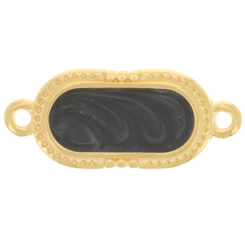 23x10mm Textured oval spacer - epoxy resin - Fine Gold plated - Black pearl x1