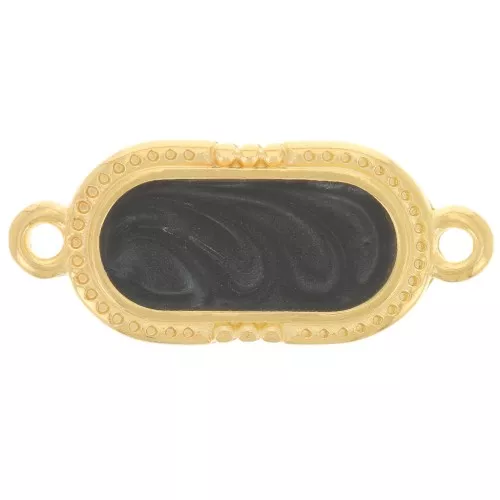 23x10mm Textured oval spacer - epoxy resin - Fine Gold plated - Black pearl x1