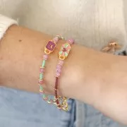 16x7mm Rectangle spacer moon pattern & epoxy resin - Fine Gold plated - Plum x1