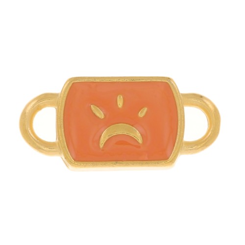 16x7mm Rectangle spacer moon pattern & epoxy resin - Fine Gold plated - Salmon x1