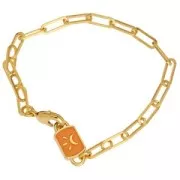 16x7mm Rectangle spacer moon pattern & epoxy resin - Fine Gold plated - Salmon x1