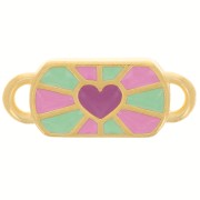 19x8mm Rectangular spacer heart pattern - Fine Gold plated - Green - Pink - Plum x