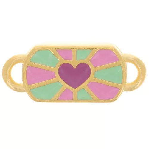 19x8mm Rectangular spacer heart pattern - Fine Gold plated - Green - Pink - Plum x