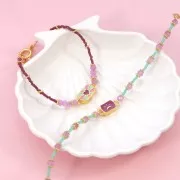 19x8mm Rectangular spacer heart pattern - Fine Gold plated - Green - Pink - Plum x