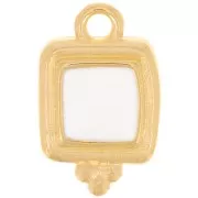 15.5x10mm Irregular square epoxy resin charm - Fine Gold Plated - White x1