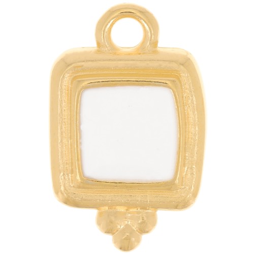 15.5x10mm Irregular square epoxy resin charm - Fine Gold Plated - White x1