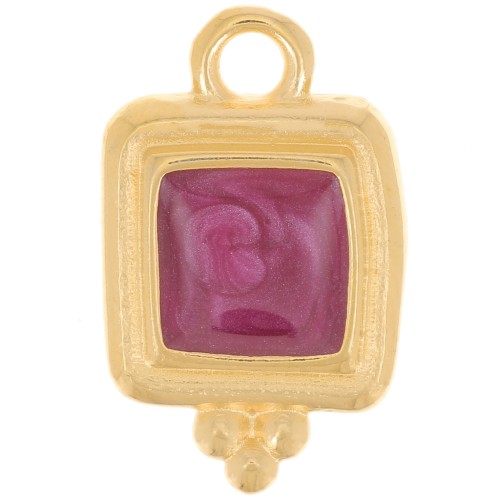 15.5x10mm Irregular square epoxy resin charm - Fine Gold Plated - Pearl Plum x1