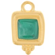15.5x10mm Irregular square epoxy resin charm - Fine Gold Plated - Pearl Green x1