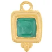 15.5x10mm Irregular square epoxy resin charm - Fine Gold Plated - Pearl Green x1