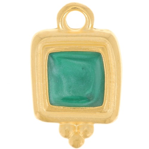 15.5x10mm Irregular square epoxy resin charm - Fine Gold Plated - Pearl Green x1