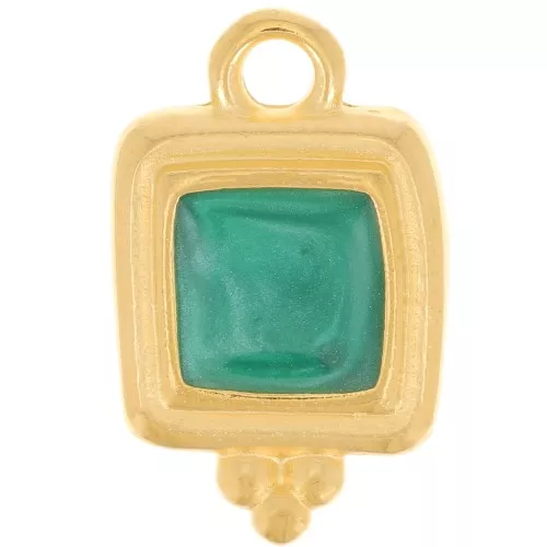 15.5x10mm Irregular square epoxy resin charm - Fine Gold Plated - Pearl Green x1