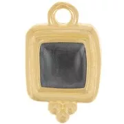 15.5x10mm Irregular square epoxy resin charm - Fine Gold Plated - Pearl Black x1