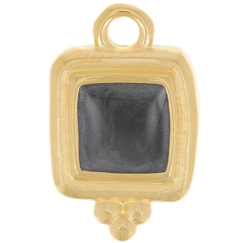 15.5x10mm Irregular square epoxy resin charm - Fine Gold Plated - Pearl Black x1