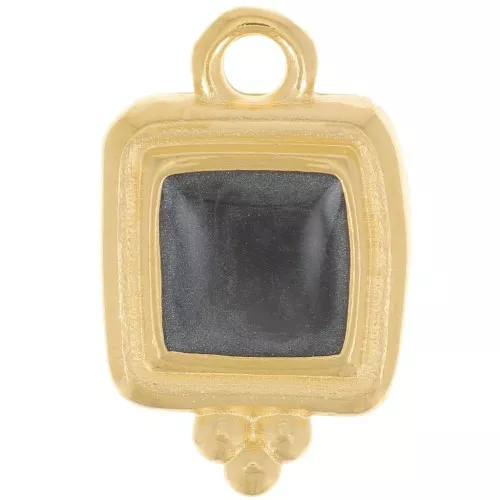 15.5x10mm Irregular square epoxy resin charm - Fine Gold Plated - Pearl Black x1