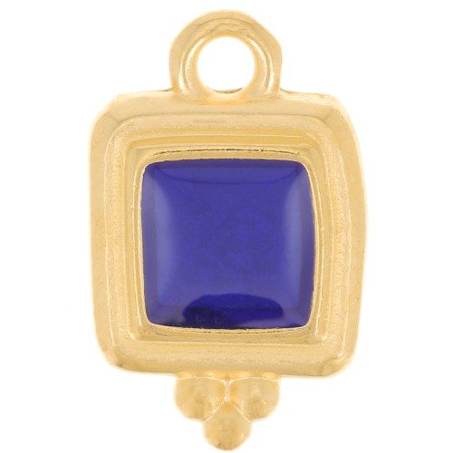 15.5x10mm Irregular square epoxy resin charm - Fine Gold Plated - Blue x1