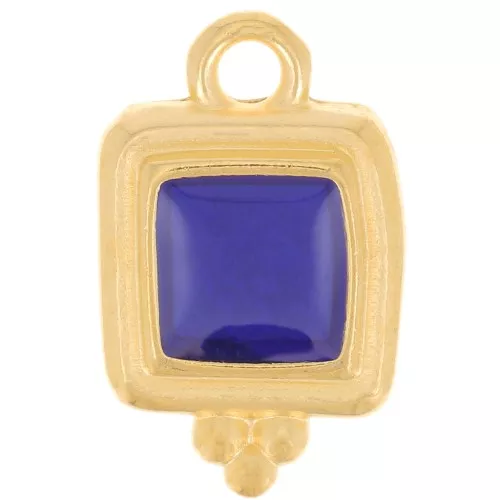 15.5x10mm Irregular square epoxy resin charm - Fine Gold Plated - Blue x1